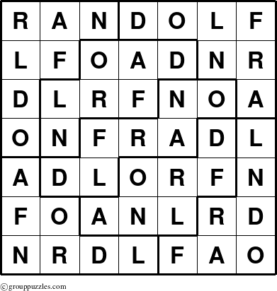 The grouppuzzles.com Answer grid for the Randolf puzzle for 