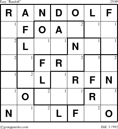 The grouppuzzles.com Easy Randolf puzzle for  with the first 3 steps marked