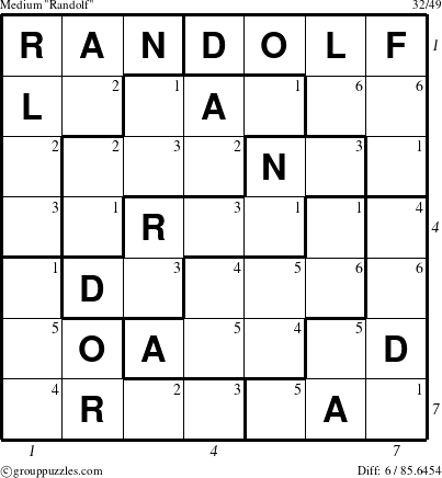 The grouppuzzles.com Medium Randolf puzzle for  with all 6 steps marked