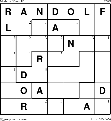 The grouppuzzles.com Medium Randolf puzzle for  with the first 3 steps marked