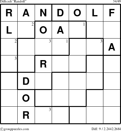 The grouppuzzles.com Difficult Randolf puzzle for  with the first 3 steps marked