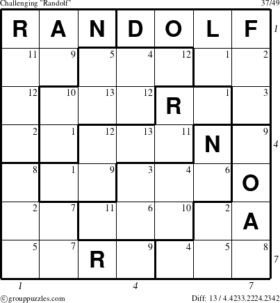 The grouppuzzles.com Challenging Randolf puzzle for  with all 13 steps marked