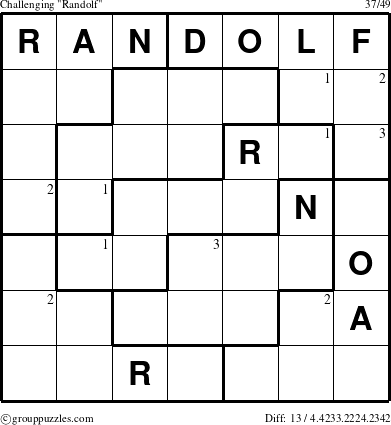 The grouppuzzles.com Challenging Randolf puzzle for  with the first 3 steps marked