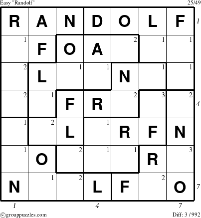 The grouppuzzles.com Easy Randolf puzzle for  with all 3 steps marked
