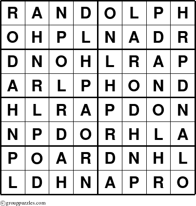 The grouppuzzles.com Answer grid for the Randolph puzzle for 