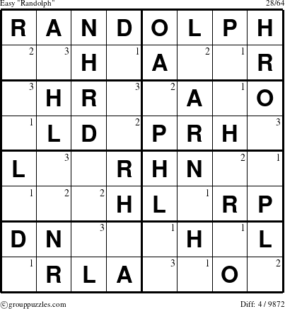 The grouppuzzles.com Easy Randolph puzzle for  with the first 3 steps marked