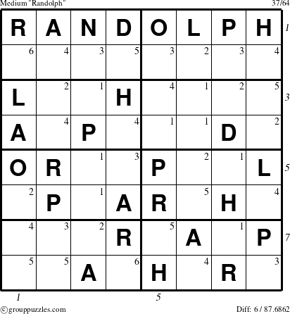 The grouppuzzles.com Medium Randolph puzzle for  with all 6 steps marked