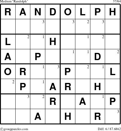 The grouppuzzles.com Medium Randolph puzzle for  with the first 3 steps marked