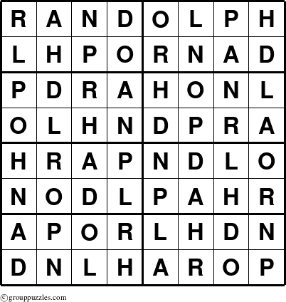 The grouppuzzles.com Answer grid for the Randolph puzzle for 