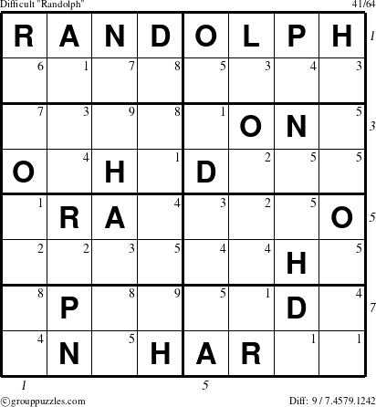 The grouppuzzles.com Difficult Randolph puzzle for , suitable for printing, with all 9 steps marked
