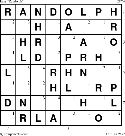 The grouppuzzles.com Easy Randolph puzzle for  with all 4 steps marked