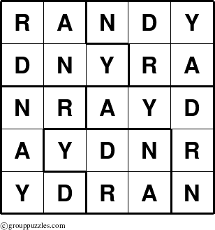 The grouppuzzles.com Answer grid for the Randy puzzle for 