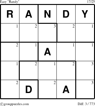 The grouppuzzles.com Easy Randy puzzle for  with the first 3 steps marked