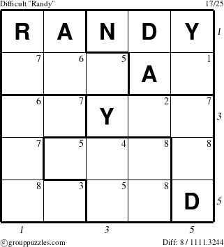 The grouppuzzles.com Difficult Randy puzzle for  with all 8 steps marked