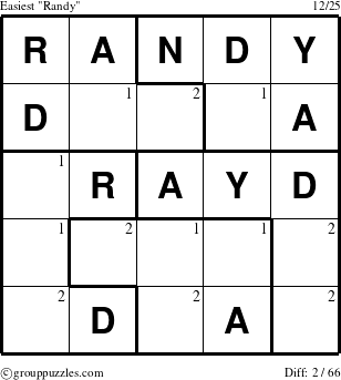 The grouppuzzles.com Easiest Randy puzzle for  with the first 2 steps marked