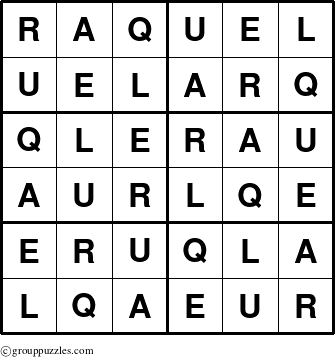 The grouppuzzles.com Answer grid for the Raquel puzzle for 