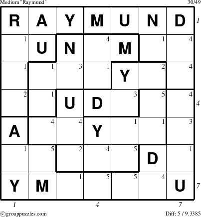 The grouppuzzles.com Medium Raymund puzzle for  with all 5 steps marked