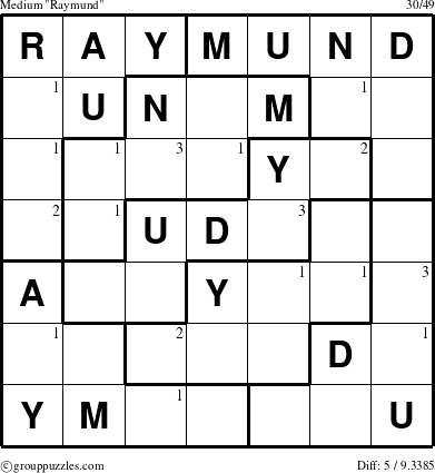 The grouppuzzles.com Medium Raymund puzzle for  with the first 3 steps marked