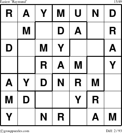 The grouppuzzles.com Easiest Raymund puzzle for 