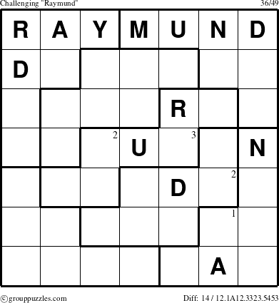 The grouppuzzles.com Challenging Raymund puzzle for  with the first 3 steps marked