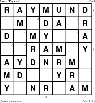 The grouppuzzles.com Easiest Raymund puzzle for  with all 2 steps marked