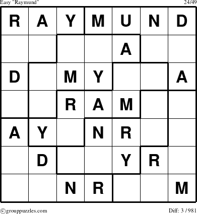 The grouppuzzles.com Easy Raymund puzzle for 