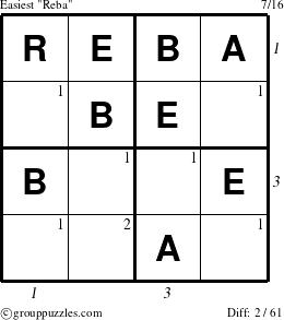 The grouppuzzles.com Easiest Reba puzzle for  with all 2 steps marked