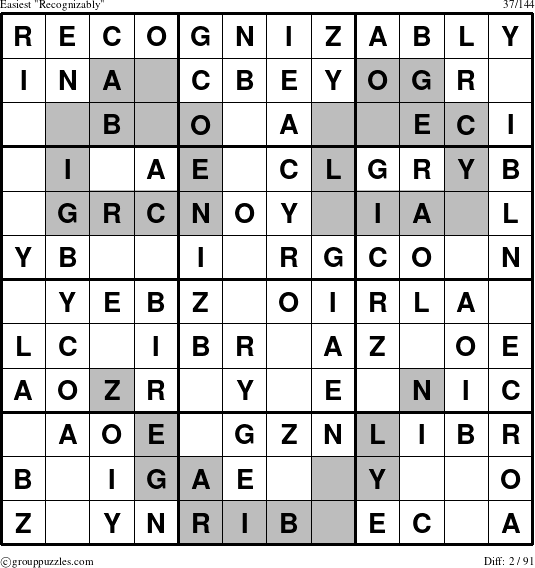 The grouppuzzles.com Easiest Recognizably puzzle for 