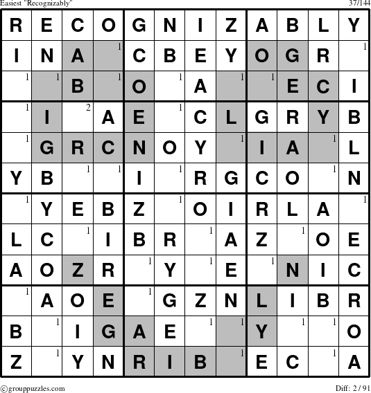 The grouppuzzles.com Easiest Recognizably puzzle for  with the first 2 steps marked