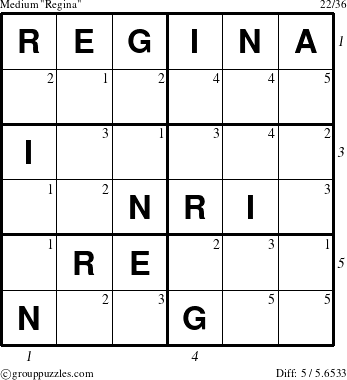 The grouppuzzles.com Medium Regina puzzle for  with all 5 steps marked