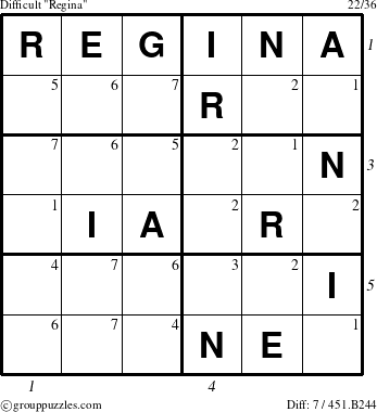 The grouppuzzles.com Difficult Regina puzzle for  with all 7 steps marked
