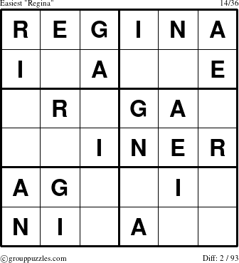 The grouppuzzles.com Easiest Regina puzzle for 