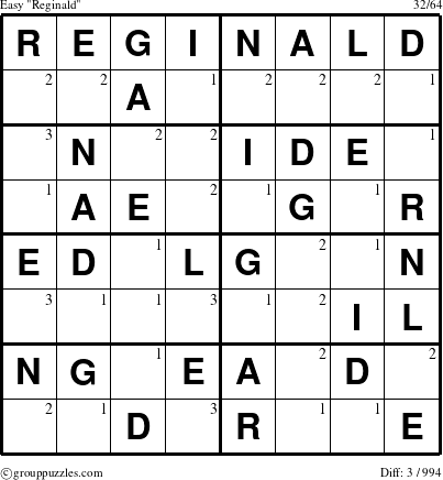 The grouppuzzles.com Easy Reginald puzzle for  with the first 3 steps marked