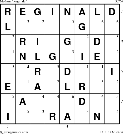 The grouppuzzles.com Medium Reginald puzzle for  with all 6 steps marked