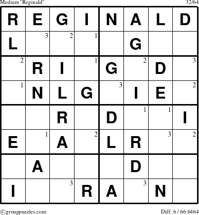 The grouppuzzles.com Medium Reginald puzzle for  with the first 3 steps marked