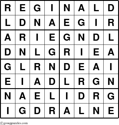 The grouppuzzles.com Answer grid for the Reginald puzzle for 