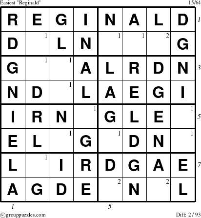The grouppuzzles.com Easiest Reginald puzzle for  with all 2 steps marked
