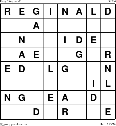 The grouppuzzles.com Easy Reginald puzzle for 