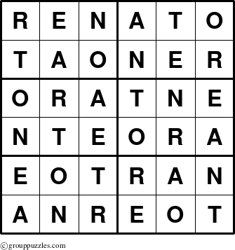 The grouppuzzles.com Answer grid for the Renato puzzle for 