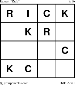 The grouppuzzles.com Easiest Rick puzzle for 