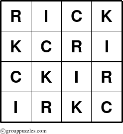 The grouppuzzles.com Answer grid for the Rick puzzle for 