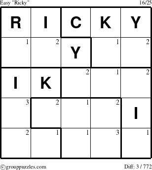 The grouppuzzles.com Easy Ricky puzzle for  with the first 3 steps marked