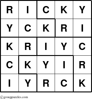The grouppuzzles.com Answer grid for the Ricky puzzle for 