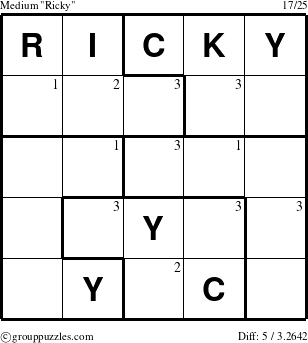 The grouppuzzles.com Medium Ricky puzzle for  with the first 3 steps marked
