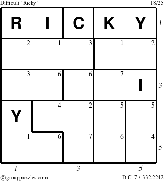 The grouppuzzles.com Difficult Ricky puzzle for  with all 7 steps marked