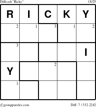 The grouppuzzles.com Difficult Ricky puzzle for  with the first 3 steps marked