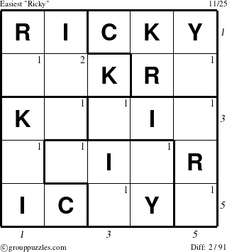 The grouppuzzles.com Easiest Ricky puzzle for  with all 2 steps marked