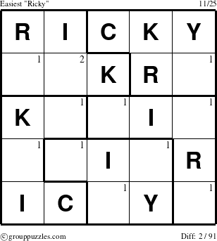 The grouppuzzles.com Easiest Ricky puzzle for  with the first 2 steps marked
