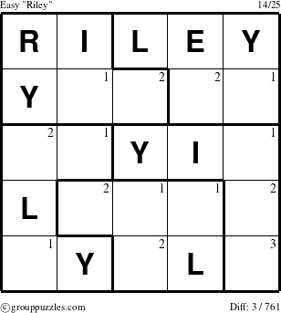 The grouppuzzles.com Easy Riley puzzle for  with the first 3 steps marked