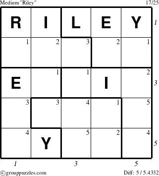 The grouppuzzles.com Medium Riley puzzle for  with all 5 steps marked